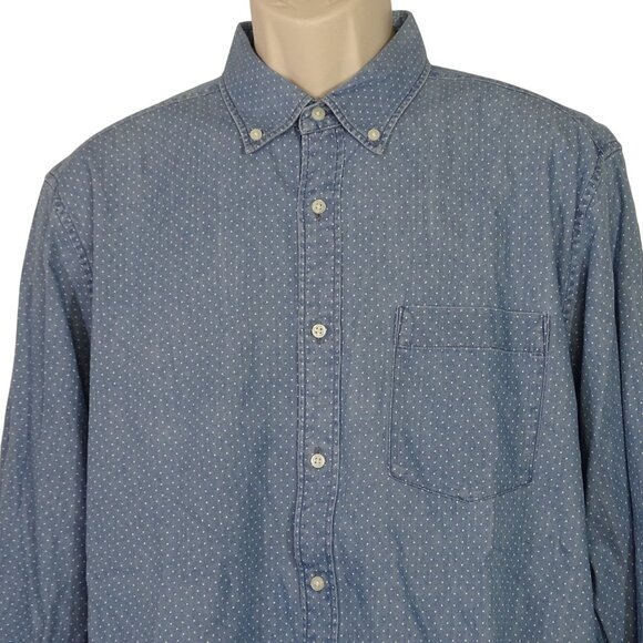 Uniqlo Blue Polka Dot Long Sleeve Button Down Collared Shirt Men Size L Chambray - Picture 2 of 12